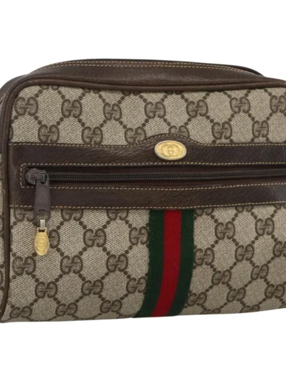 GUCCI GG Supreme Web Sherry Line Shoulder Bag PVC Beige Gold 010 378 Auth BAZ183